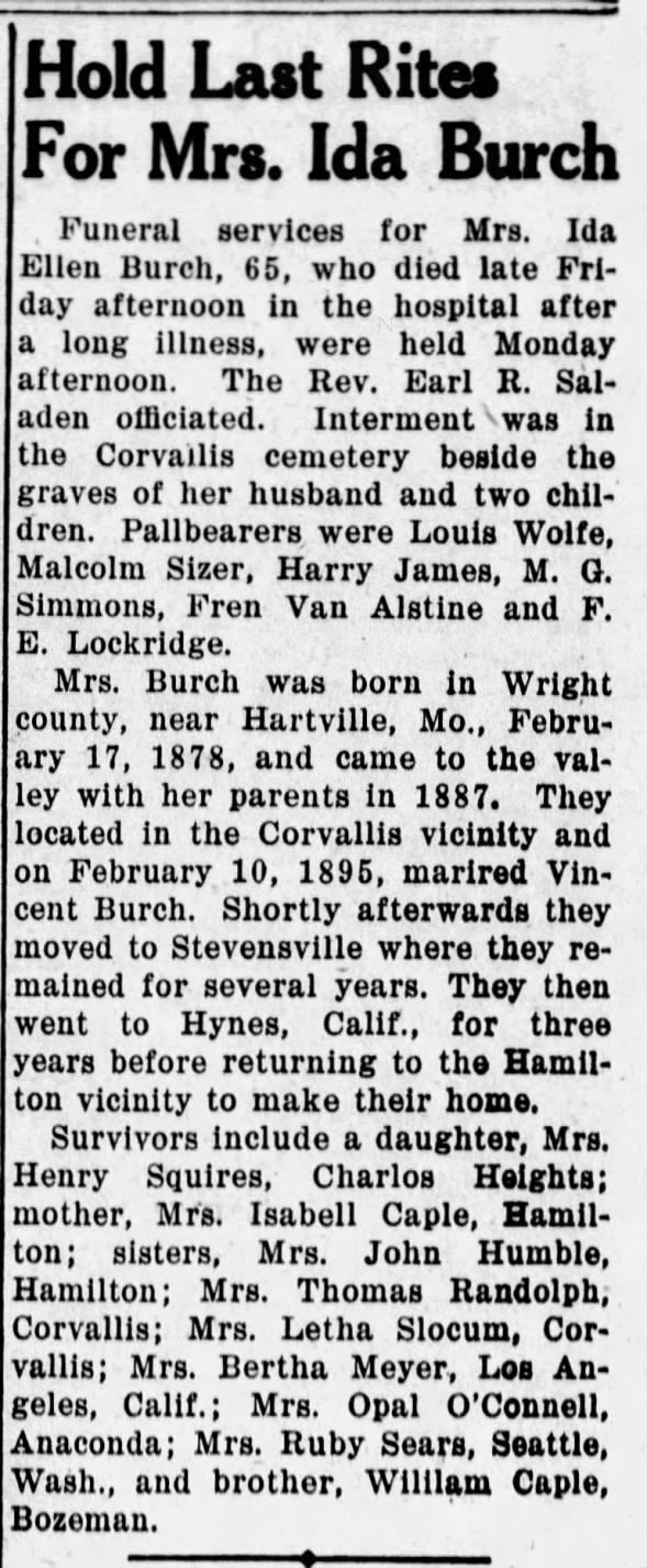 Obituary for Ida Ellen Burch (Aged 65)